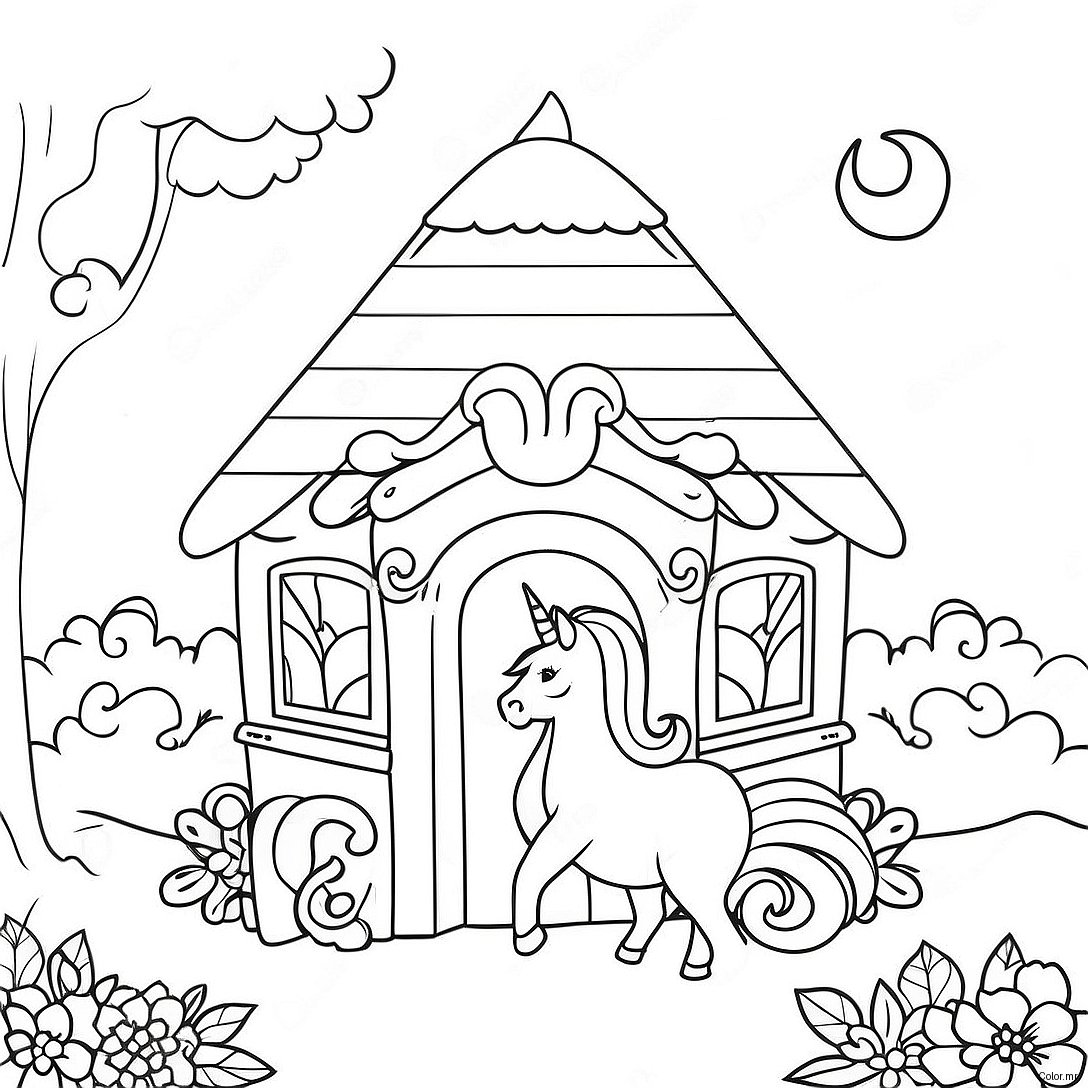 Magical Unicorn Cottage Coloring Page 63110 52251