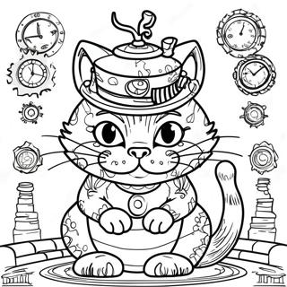 Cheshire Kat I Steampunk Stil Farvelaegningsside 23724-21892