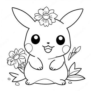 Farveside Med Sod Pikachu Med Blomster 28697-25975