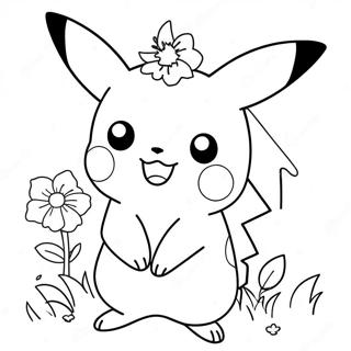 Farveside Med Sod Pikachu Med Blomster 28697-25976