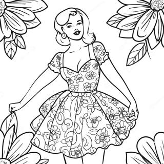 Retro Pin Up Girl I Blomsterkjole Farveside 31910-16426