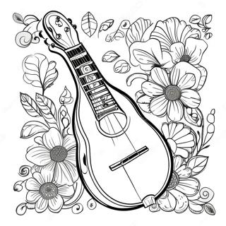 Vintage Mandolin Med Blomster Monstre Farveside 33472-17655