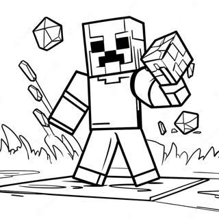 Minecraft Steve Med Diamant Rustning I Aktion Farveside 36675-30558