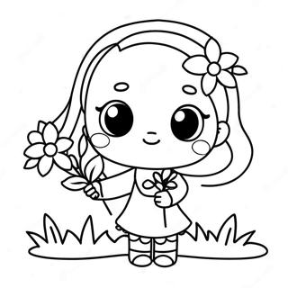 Elskelig Kawaii Pige Med Blomster Farveside 37426-31159