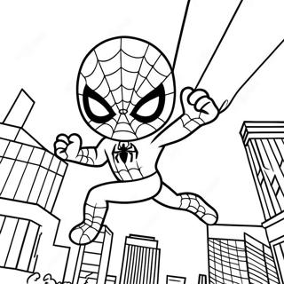 Chibi Spiderman Svinger Gennem Byen Farveside 37997-31605