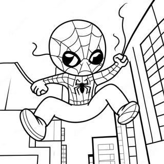 Chibi Spiderman Svinger Gennem Byen Farveside 37997-31607