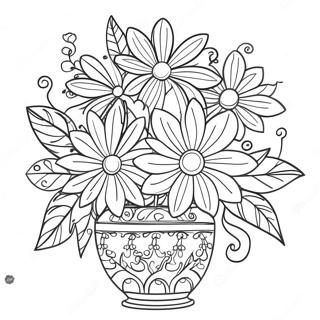 Farverige Blomster I En Dekorativ Vase Farveside 38117-31706