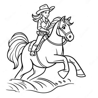 Realistisk Cowgirl Der Rider Pa Hest Farveside 38726-32190