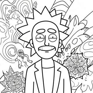 Rick Sanchez Med Psykedeliske Monstre Farveside 40138-33298